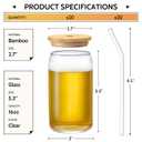 VITEVER [ 20pcs Set ] Glass Cups with Bamboo Lids and Glass Straw - Beer Shaped 16 oz Iced Coffee Drinking Glasses, Cute Tumbler Cup for Smoothie, Boba Tea, Whiskey, Water