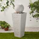 Glitzhome Outdoor Water Fountain with LED Light, Modern Oversized Sphere Pedestal Water Fountain with Submersible Pump, Modern Geometric Outdoor Fountains for Garden Patio Porch, 40.25" H (Sand)