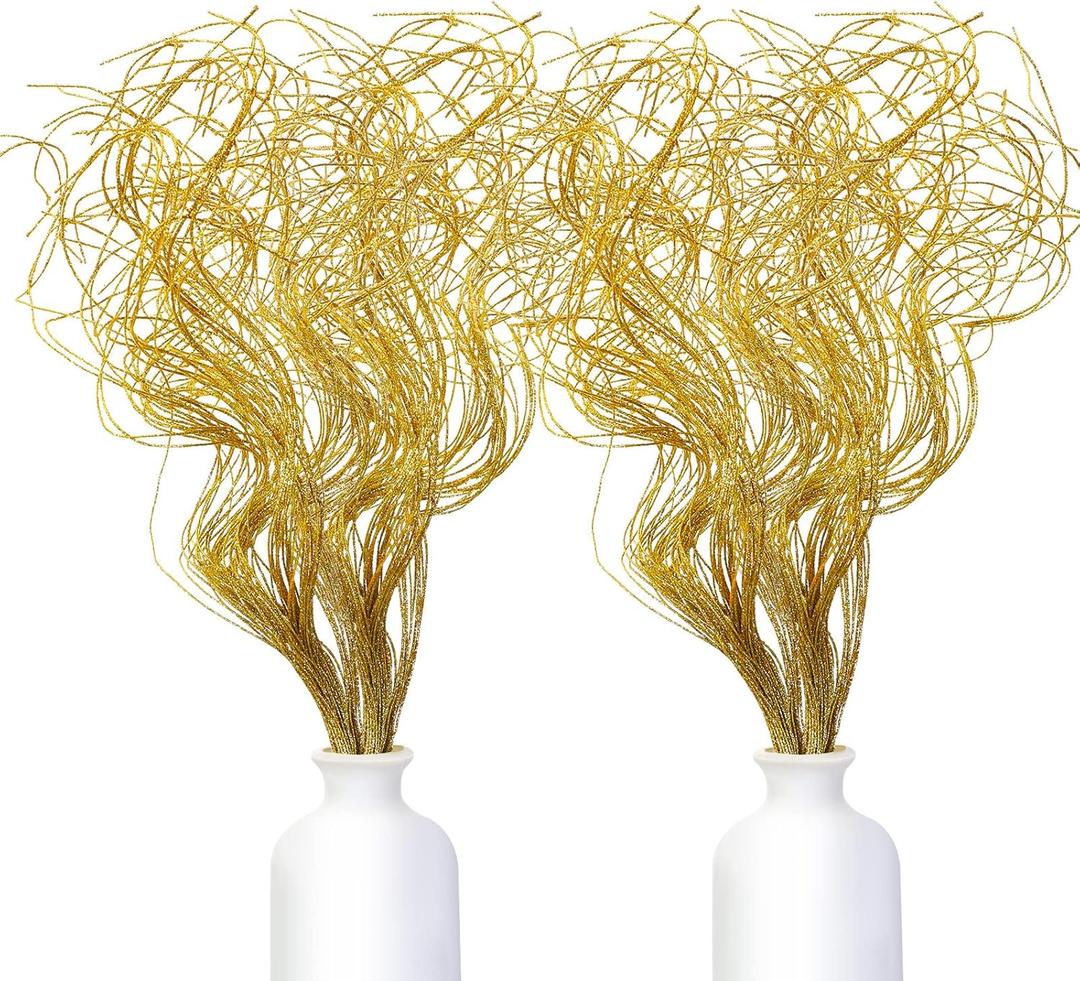 Glitter Curly Ting Ting Branches Christmas Branches Vase Filler Artificial Curly Twigs for Christmas Tree Garland Wreath Decoration, Craft Vases Home Garden Decoration (Gold, 80 Pieces)