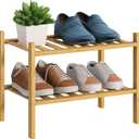BMOSU 2-Tier Bamboo Small Shoe Rack Premium Stackable Shoe Shelf Storage Organizer for Hallway Closet Living Room Entryway Organizer (Natural Bamboo)