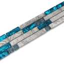 Hominter Glass Stone Tile Linear Mosaic Teal Blue Crystal Glass Gray Polished Marble Interlocking Bathroom Wall Tiles Kitchen Backsplash Fireplace Decor (3x12 Sample)