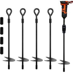 Heavy Duty Galvanized Trampoline Anchors Kit - 4 Pack Screw-in Ground Stakes, No Drill Needed, Rust-Proof for Outdoor Safety (Lawn, Grass, Dirt)