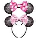 Mommy and Me Mouse Ears Headbands - 2 Pcs Glitter Bow Headbands for Kids, Girls, Women, Birthday, Christmas, Cosplay, Princess