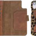 Venito Florence Leather Wallet Phone Case Compatible with iPhone XR - Extra Secure with RFID Blocking - Detachable Phone Wallet - Furry Leopard