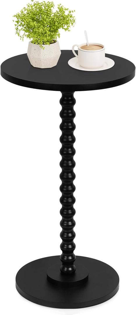 Round Side Table, Small End Table for Small Space, Modern Accent Table with Solid Wood Leg, Easy Assembly for Living Room, Bedroom, Corners, and Office (Black)