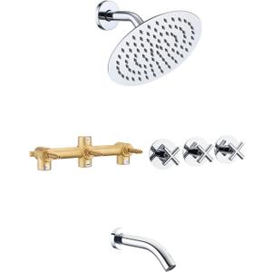 PROOX 3 Handle Tub Shower Faucet Set, 8" Rainfall Shower Head with Tub and Shower Trim Kit with Rough-in Valve, Polished Chrome Bathtub Shower Faucets, Wall Mounted Bathroom Rain Shower System