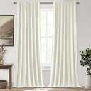 QJmydeco Custom Long 105 Inch Curtains Blackout for Living Room 2 Panels Set Pinch Pleated Noise Cancelling, Modern Cream White 105 Inch Linen Thermal Window Drapes for Winter 40" Wx105 Lx2