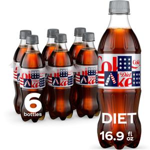 Diet Coke Diet Soda, 16.9 fl oz Bottles, 6 Pack - Cola Soft Drinks (EXP 06/05/26)