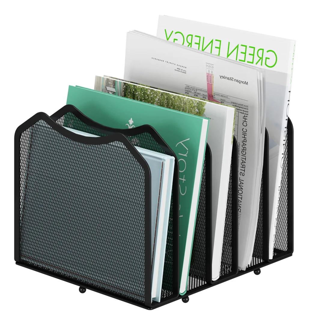 Simple Trending Mesh Desktop File Sorter Organizer, 5-Section Bookshelf for Desk Home Office, Black