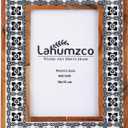 Black and White Handmade Bone Photo Frame Floral Art Painting Vintage Boho Wooden Picture Frames For Table-Top/Wall Decor (6x4 Inches, Maharaja)