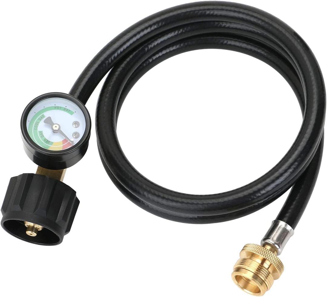 ATKKE Propane Hose Adapter 1lb to 20lb with Gauge, 4FT Propane Tank Grill Adapter Converter for Weber Q Grill, Mr. Heat Propane Heat, Blackstone 17/22 Griddle, Coleman Camping Stove and More