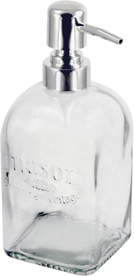 Grant Howard Mason Soap Glass Soap Dispenser with Metal Pump, Square 16 oz