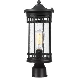 ALLGOT Outdoor Pole Lantern Light,Lamp Post Lighting Fixture,Anti-Rust Fence Post Deck Lighting, Patio Pillar Lamp for Garden, Patio, Pathway (Black, 16.9 Inch Height) (Black-Seeded Glass)