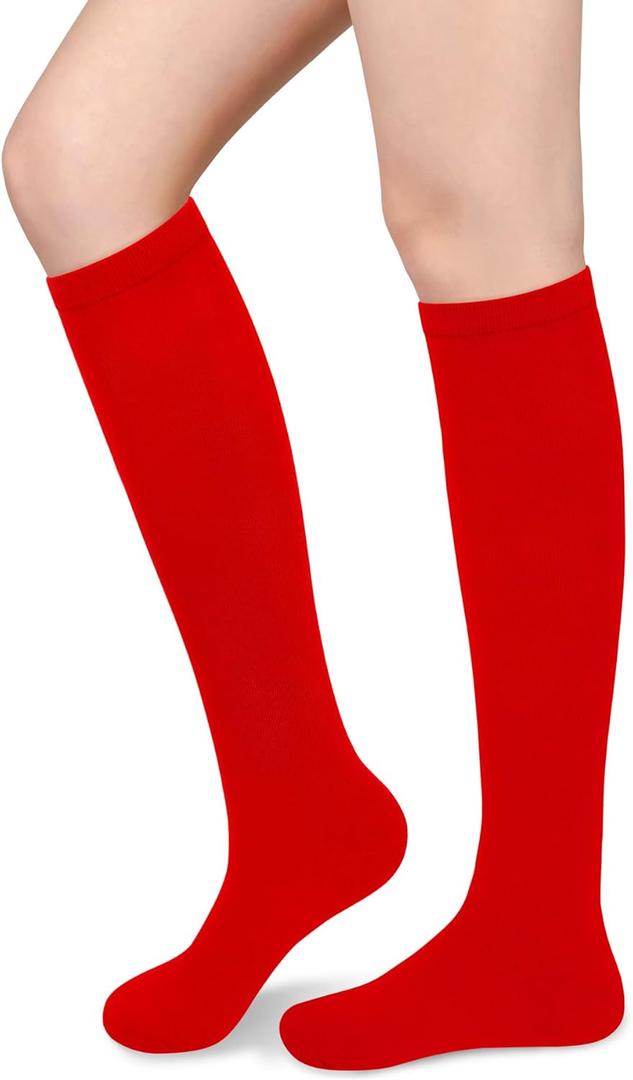 Olreco Women's Knee High Socks for Women Knee Socks for Women Long Sock Woman Striped High Sock Athletic Halloween Accessories (One Size, Red)