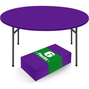 Moosfor Round Spandex Tablecloth 6 Pack, Elastic Fitted Waterproof Tablecloths for 45"-56" Tables, Stretch Washable Picnic Table Cover for Camping, Dining, Indoor and Outdoor, Purple