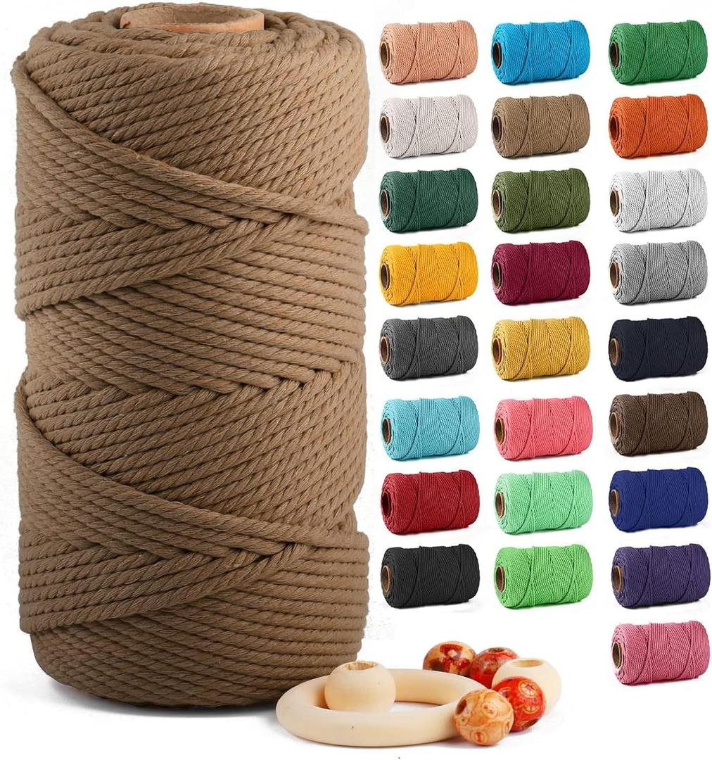 Macrame Cotton Cord 5mm x 109 Yards, ZUEXT 100% Natural Handmade Colorful 4 Strands Twisted Braided Cotton Rope for Wall Hanging Plant Hangers Gift Wrapping Tapestry DIY Crafts (100m, Caramel)