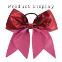 Oaoleer 12PCS 7" Large Glitter Cheer Hair Bows Ponytail Holder Elastic Band Handmade for Cheerleading Teen Girls College Sports (Glitter Red 12PCS)