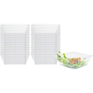 Restaurantware 10 Ounce Square Bowls 25 Disposable Serving Bowls Heavy-Duty - Premium Clear Plastic Salad Bowls For Parties Catering Or Buffets Serve Desserts Chips Popcorn Or Candies