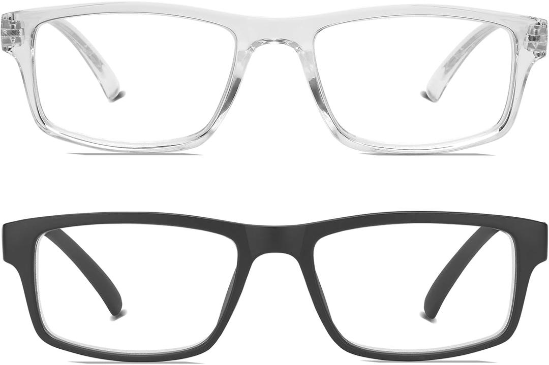 2 Pack Reading Glasses,Upgraded TR Blue Light Blocking Reading Glasses,Filter UV Ray/Glare Computer Readers,Stylish Lightweight Spring Hinges Eyeglasses for Women Men(Black/Transparent,1.75)