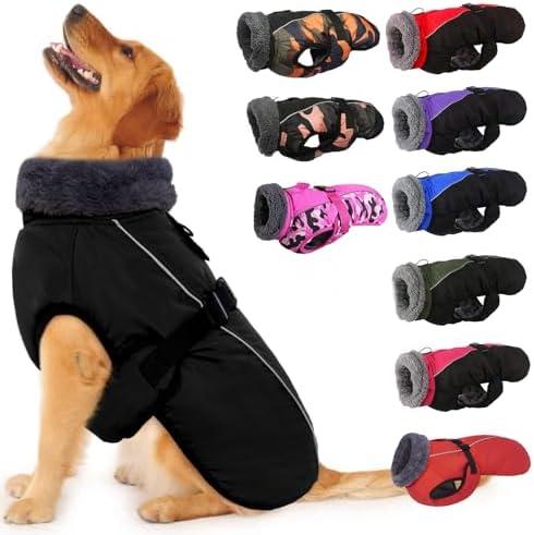 IECOii Extra Warm Reflective Dog Jacket - Adjustable Dog Winter Coat with Buckle & Soft Fleece for Small, Medium & Large Dogs, XL