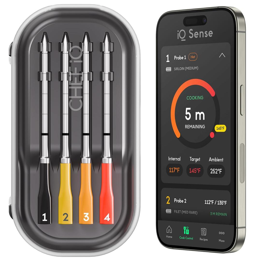 CHEF iQ Sense | Smart Wireless Meat Thermometer | 4 Ultra-Thin Probes | WiFi Unlimited Range | 1000F Heat Safe | 5 Sensors | BBQ, Grill, Oven, Smoker, Air Fryer | Gen3 (Black)