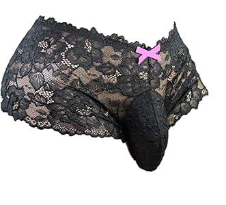 aishani Men's Lingerie Style Underwear - Soft Lace Pouch Briefs Panties,Breathable & Supportive for Everyday Wear,Medium Jet-black