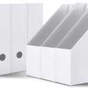 Rempry Magazine File Holders White, Foldable Cardboard Document Organizer Boxes with Labels, Space-Saving Storage for Office, Home, School, 10x3.3x12 Inchs, 6 Pack
