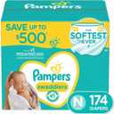 Pampers Swaddlers Diapers, Newborn (Less Than 10 Pounds), 174 Count