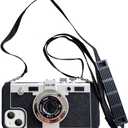 Yatchen Camera Case Compatible with iPhone 13, Cute 3D Vintage Camera with Lanyard Adjustable Shoulder Strap Girls Women Unique Cool Silicone PC Cover Black