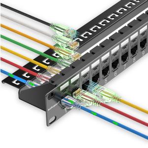 Sokqovt Patch Panel 24 Port Cat6 with Coupler Keystone, Cat6a Network Patch Panel 10G No Punch Down, Time-Saver Ethernet 1U Rj45 Panel with Sturdy Back Bar, 19 Inch Coupler Network Panel