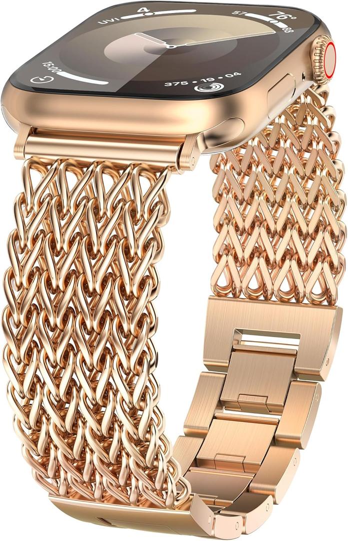 Minyee Compatible with Apple Watch Band 41/40/38/44/45/46/49/42mm Women, Dressy Stainless Steel Metal Adjustable Chain Strap Link Bracelet Wristband for iWatch Series 11 10 9 8 7 6 5 4 3 2 1 Ultra SE