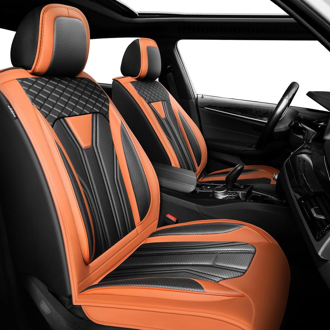 Car Seat Covers Premium Leather for 7-6 762258 - Breathable Upgrade Seats, All-Weather Seat Cushion Protecto, Airbag Compatible 【Orange&Black】(KBJ-2158-22)