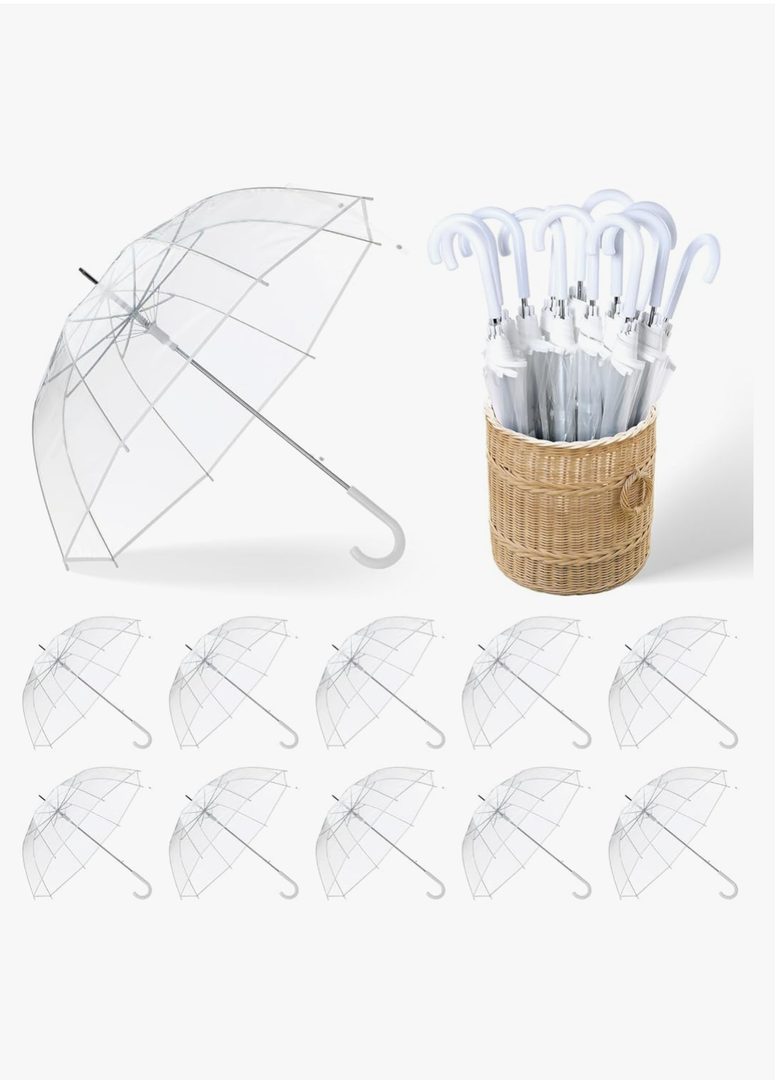 12 Pcs Wedding Clear Bubble Umbrella Bulk 52 Inch Large Dome Rain Windproof Stick Umbrellas for Weddings Prom Graduation and Outdoor Events