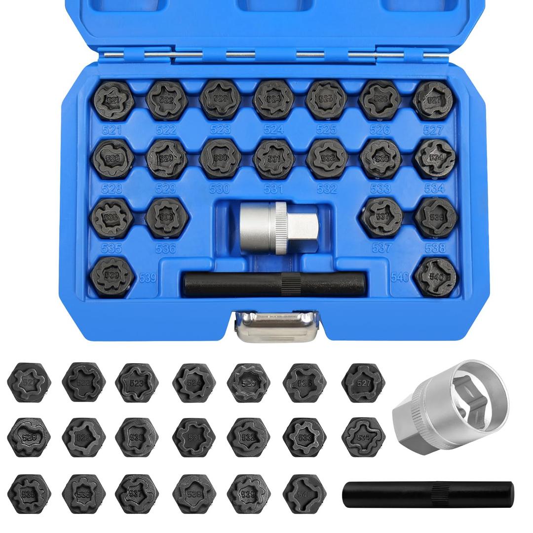 22PCS Wheel Locking Nut Key Kit Compatible with VW VAG Volkswagen, Wheel Lock Nut Socket Adapter Set, Anti-Theft Lug Removal Tool, Anti-Theft Screw Remover Repair Tool