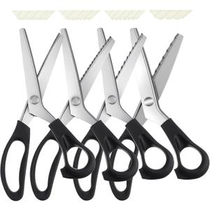 4 Pcs Pinking Shears Scissors for Fabric Cutting Scalloped 4mm/5mm/7mm/10mm, Felt Craft Scissors Zig Zag Cut Sewing 9.2" Handheld Jagged Dressmaking Supply for Leather Clothing Paper