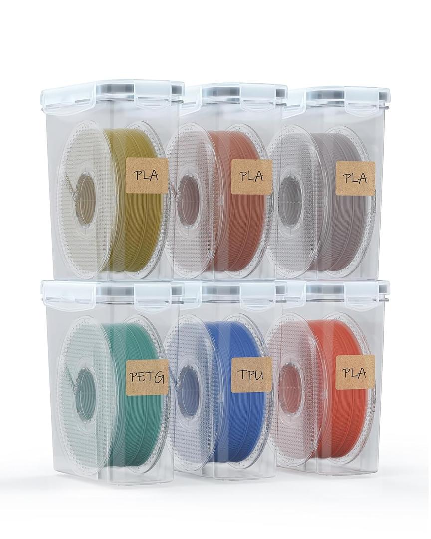 YOOPAI Filament Storage Box - 6 Pack Filament Container for 3D Printing Sealing and Protection - Portable Storage Box with Desiccants & Label for Home & Office, Water-Proof and Dust-Proof 4.0L(9.03*8*3)