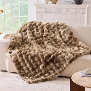 BENVWE Fluffy Faux Fur Throw Blanket for Couch - Soft, Plush, Thick, Cozy, Fuzzy Luxury Minky Bubble Blanket for Home Living Room Decor, Gifts for Women, Tie-dye Brown, 63" x 80", 1100GSM