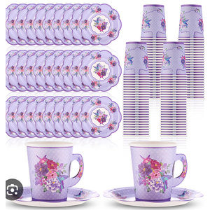 Mifoci 200 Pcs Floral Tea Party Supplies 100 Paper Tea Cups 100 Floral Paper Plates 9 oz Disposable Flower Cups with Handle for Hot Cold Drink Garden Bridal Wedding Birthday(Exquisite)