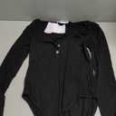 MANGOPOP Women's Henley Shirt Scoop Neck Button Down Ribbed Bodysuits Sleeveless Tank Tops Body Suit (B01-long Sleeve Black), XS