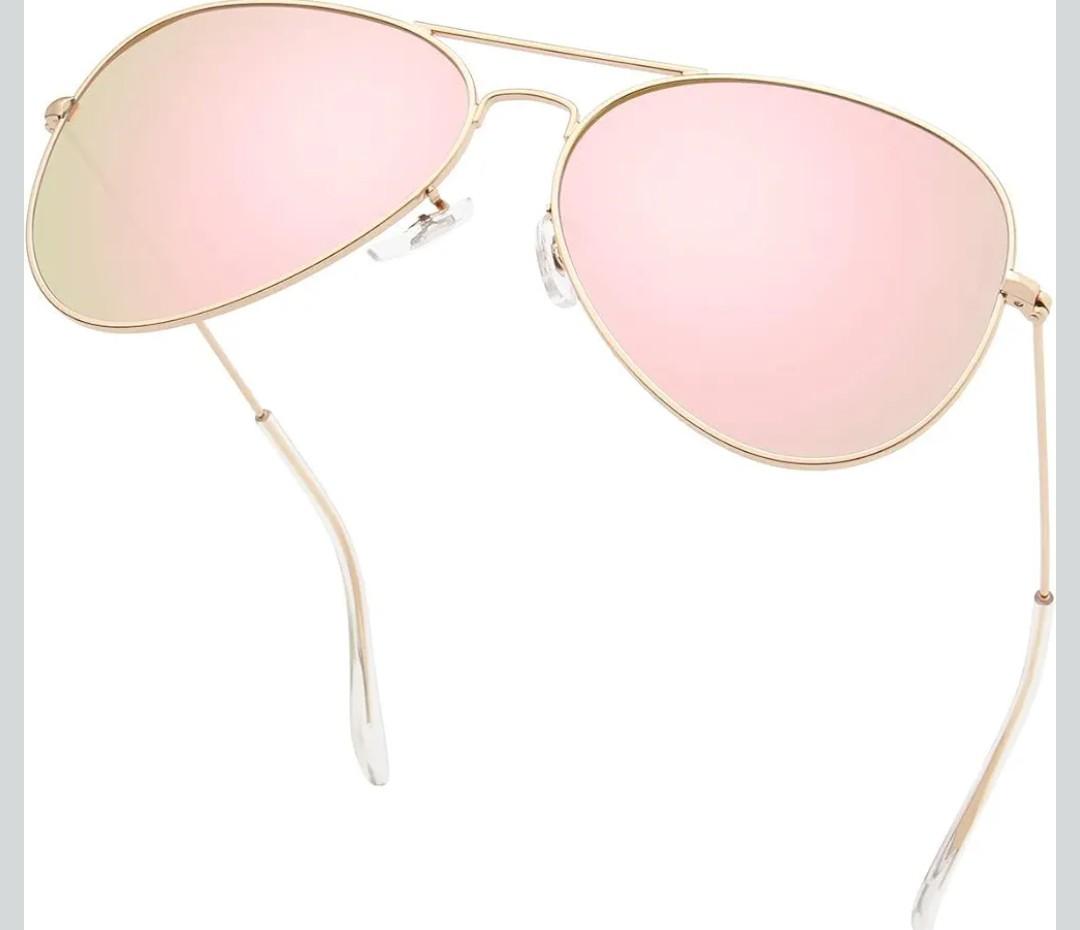 livho Sunglasses for Men Women Aviator Polarized Metal Mirror UV 400 Lens Protection (Rose Gold)