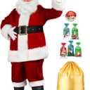 Oumbivil 62pcs Deluxe Santa Claus Costume for Men Adult Velvet Santa Costume Suit Outfit Christmas Costume (Large)