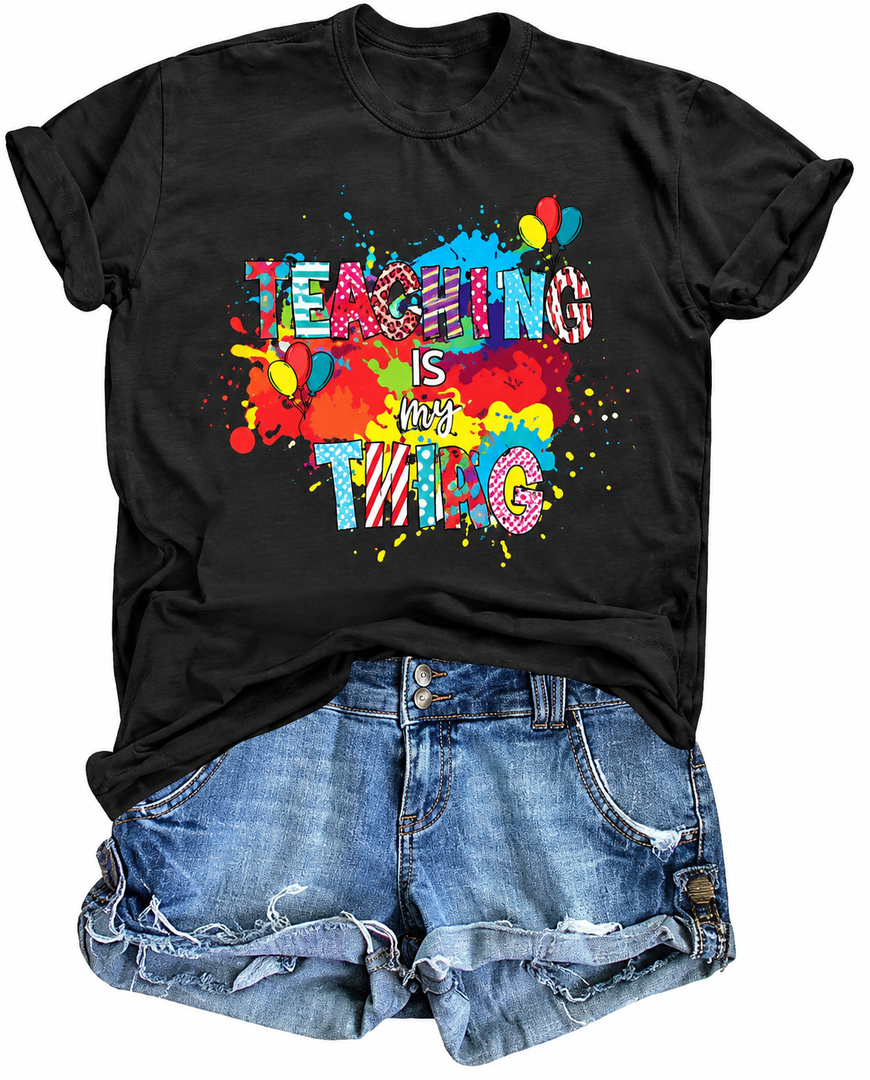 MNLYBABY Teacher Shirts for Women Teaching is My Things Shirt Teacher Life Tee Casual Short Sleeve Tops Gray, S