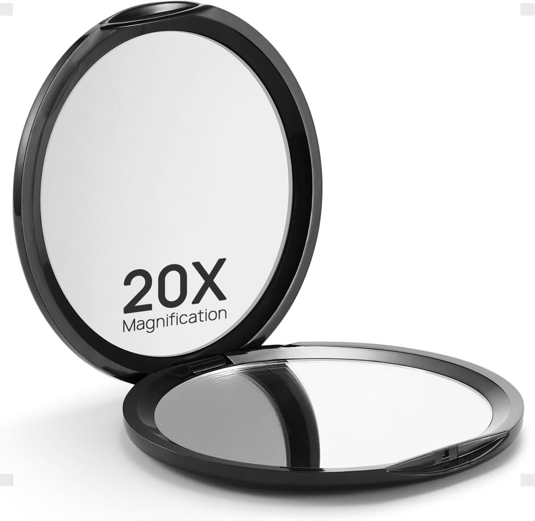 Macaki Compact Mirror for Purses,1X/20X Magnifying Mirror,3-inch Pocket Size Small Mirror for Travel and Makeup,Round Black