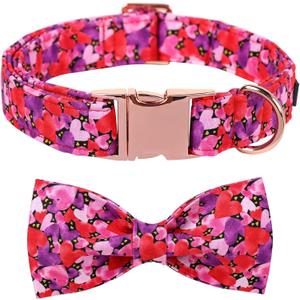 Maca Bates Valentine's Day Dog Collar with Fancy Bow for Medium Girl Boy Dogs,Tiedyed Love Hearts Pattern,Adjustable Durable Soft Valentine Gift for Female Male Puppy