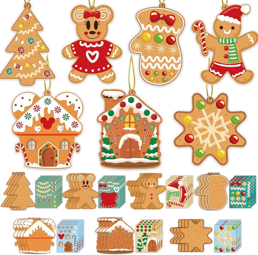 Christmas Ornaments Art and Crafts for Kids - 28pcs DIY Christmas Cutouts with Gingerbread Cookies Man House Christmas Stickers for Tree Home Xmas Party Favors Decorations
