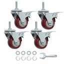 Finnhomy Swivel Caster Wheels 2 Inch Heavy Duty Threaded Stem Casters 1/4" - 20 x 1 with Brake Set of 4 for Wire Shelves Wheels PU Load Bearing 800 Lbs Anti-wear Smooth Casters, Red