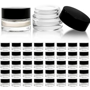 90 Pack 5ml Small Clear Jars, Empty Glass Cosmetic Containers Bulk with Liner Airtight Cream Bottle for Beauty Product Samples, Travel, Lotions, Essences (Clear & Black)