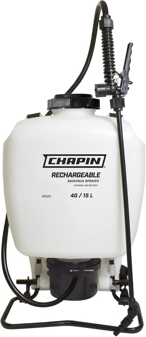 Chapin International 60124 4-Gallon 20V Internal Battery Rechargeable Backpack Sprayer, Made in the USA, 1-Pack, Translucent White