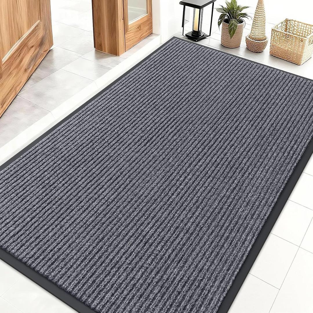 OLANLY Front Door Mat Indoor Outdoor Entrance, Waterproof Heavy Duty Doormat, Fade Resistant, Low Profile, Easy Clean Patio Porch Welcome Floor Mats for Entry, 47x32, Grey