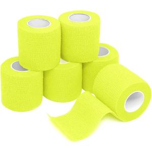 FriCARE Self Adhesive Bandage Wrap, Medical Tape in First Aid Kit, Cohesive Bandages for Wounds Sport Vet, FSA/HSA Eligible, 2 Inches X 5 Yards 6 Rolls, Fluorescent Yellow (6 Count (Pack of 1))